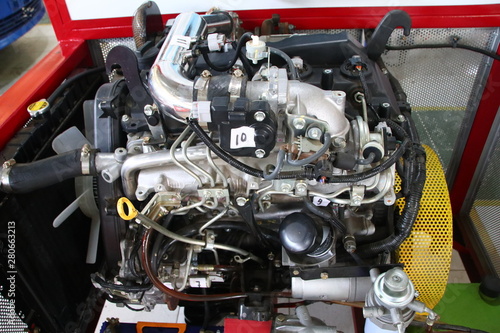 a complete picture of the Toyota Fortuner engine, the type of diesel engine, to be made to study the practice of car engine technicians in the workshop, Batang Indonesia, July 22, 2019
