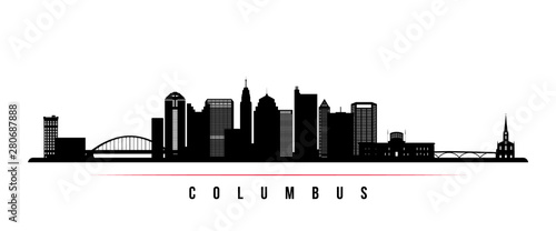 Columbus city skyline horizontal banner. Black and white silhouette of Columbus city, Ohio. Vector template for your design.