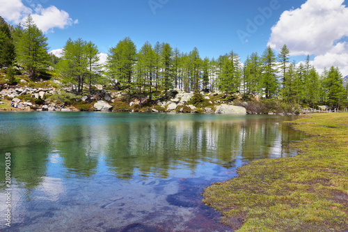 Glacial Arpy lake near Morgex, Aosta Valley in north Italy