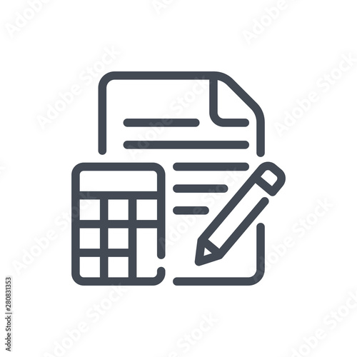 Calculation line icon. Examination vector outline sign.