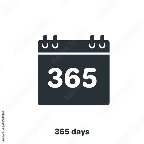 flat vector image on white background, black color calendar icon, 365 days a year