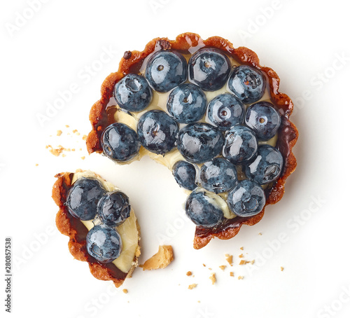 blueberry tart on white background