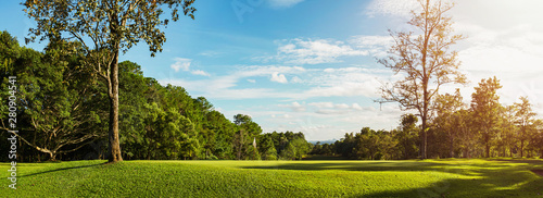 panorama landscape golf crouse with sunlight