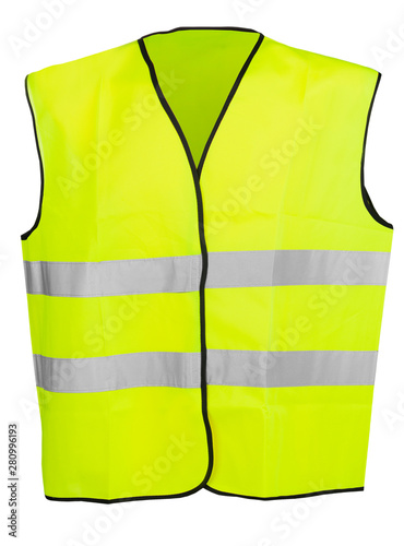 Yellow high visibility safety vest isolated on white background