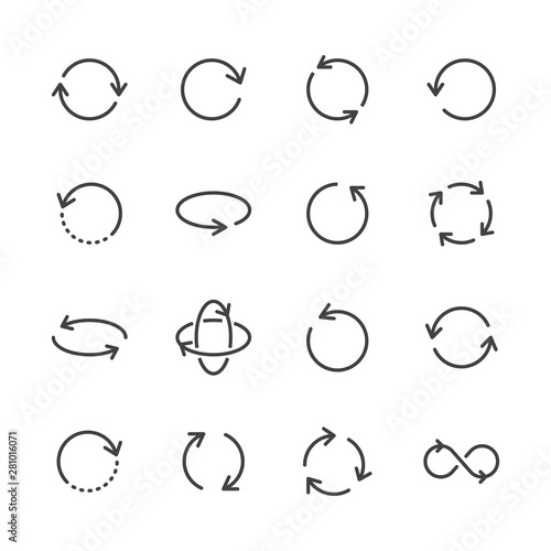 Circle Arrows Minimal Line Icon. Vector Illustration Flat style. Included Icons as Rotate, Refresh, Recycle, Turn, Reload Synchronization Button. Editable Stroke. 48x48 Pixel Perfect