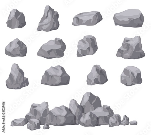 Cartoon stones. Rock stone isometric set. Granite boulders, natural building block shapes. 3d decoration isolated vector collection. Illustration of boulder geology, nature stone material