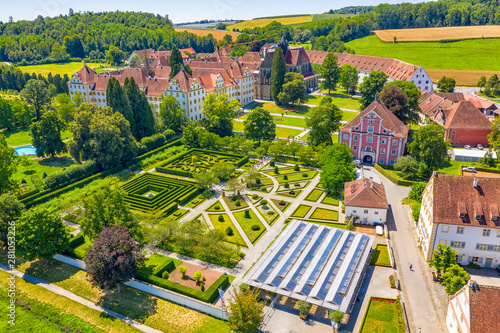 A beautiful aerial view to the Historic Castle Salem at Lake Constance, Bodensee