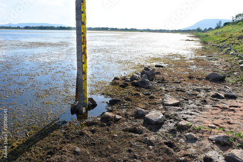  Water measurement scale appear after water in lake are very low level.