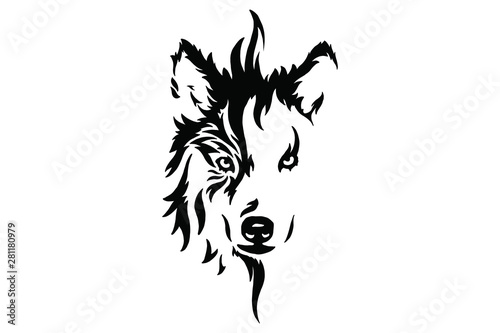 Head of a wolf. Styling the head for your design. Vector illustration, isolated objects.