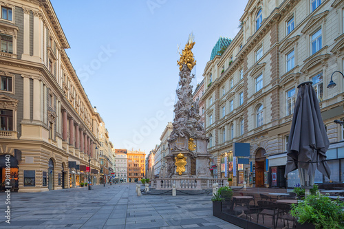 Graben Street in Vienna with the Plague Column, Austria, morning view
