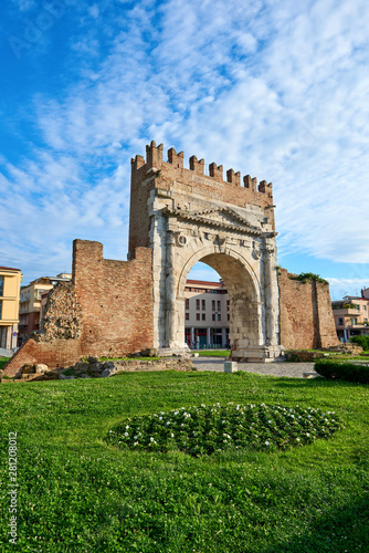 Famous place in Rimini, Italy. Arch of Augustus, the ancient gate of the city.