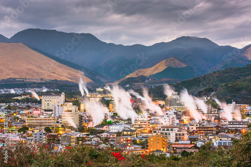 Beppu, Japan cityscape with hot spring bath houses