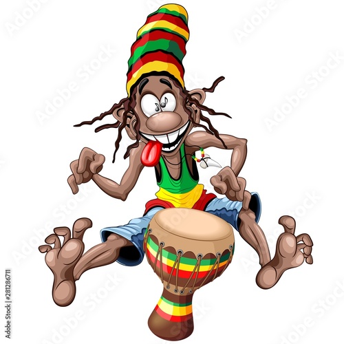 Rasta Bongo Musician funny cool cartoon character vector illustration