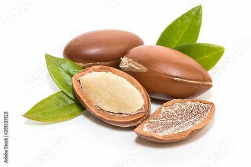 Argan nuts on white background