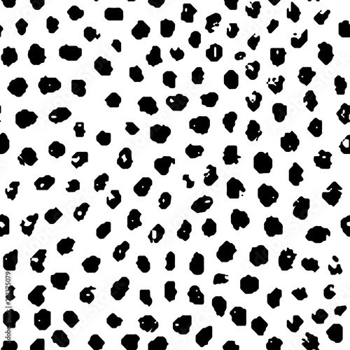 Simple seamless pattern in polka dot style. Black and white print for textiles. Brush strokes drawn in ink by hand. Vector illustration.