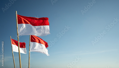 indonesia flags under blue sky independence day concept