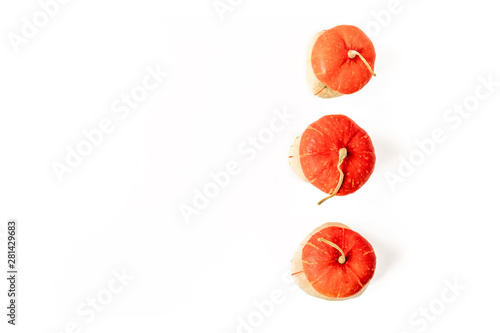 Orange pumkins on white background. Fall autumn concept.
