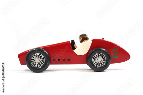 Wooden Racing Car Toys Vintage on White Background