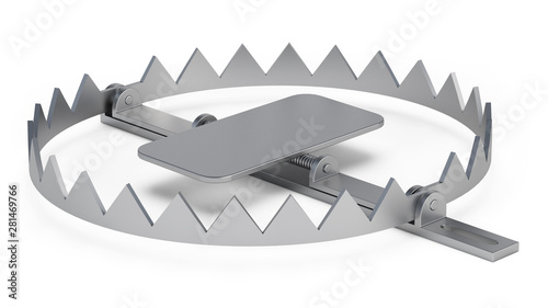 Hunting trap isolated on white background. 3D rendering.