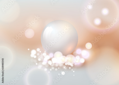 White pearl. White sphere on background. Abstract banner with white ball. Vector illustration, transparencies.