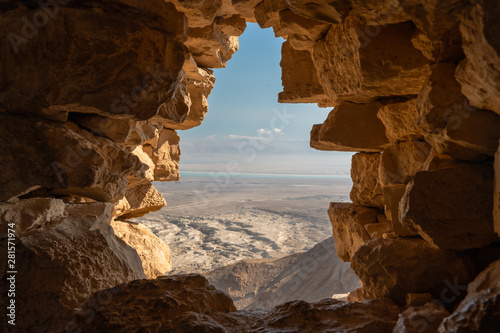 View from Masada ruins over the desert in israel