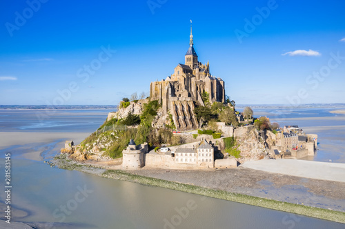 The famous of top view with blue sky at Mont-Saint-Michel, Normandy, France