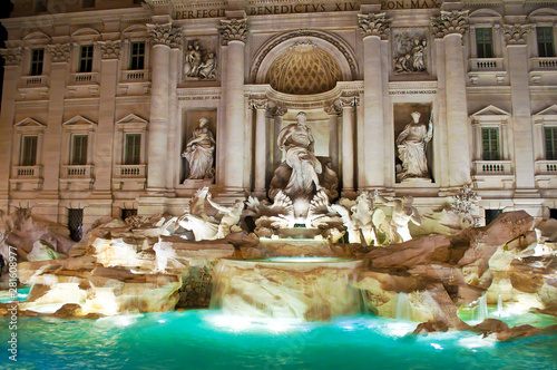 View of the illuminated Fontana di Trevi