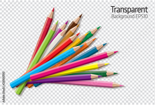 Set of colored pencil collection - isolated vector illustration colorful pencils on transparent background.