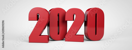 2020 new year 3d red metallic text 3d render
