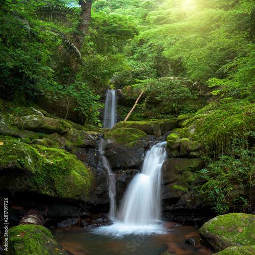 Beautiful waterfall in green forest in jungle, Thailand