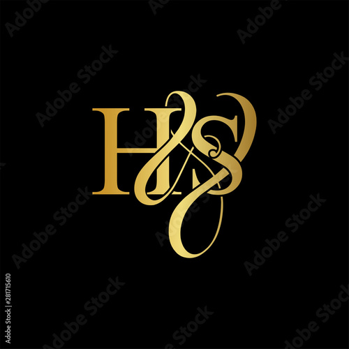 Initial letter H & S HS luxury art vector mark logo, gold color on black background.