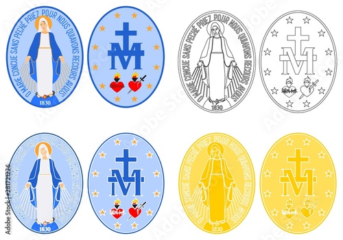 Our Lady of Grace medal colored and outline