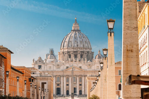 Rome, Italy. St. Peter's Square With Papal Basilica Of St. Peter In The Vatican