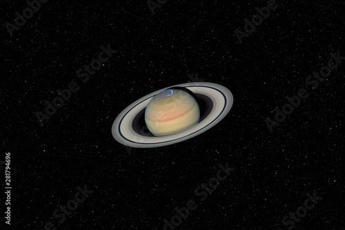 Planet Saturn against dark starry sky background in Solar System, elements of this image furnished by NASA