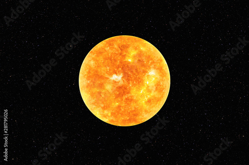 Bright Sun against dark starry sky in Solar System, elements of this image furnished by NASA