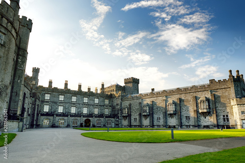 Main facade of Kilkenny Castle, a historic landmark in Kilkenny, Ireland.