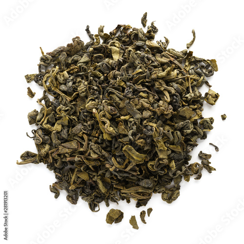 Dry oolong tea leaves isolated on white background.