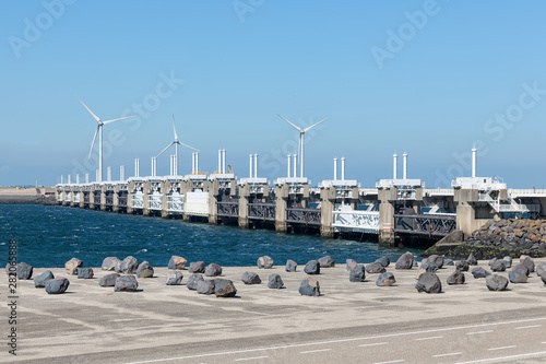 View at storm barrier Oosterscheldekering in Zeeland, The Netherlands