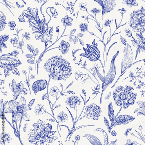 Seamless vector floral pattern. Classic illustration. Toile de Jouy