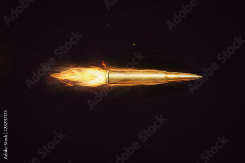 bullet flying on fire through darkness