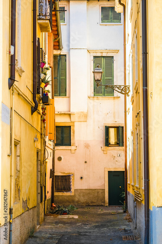 Verona, Italy - July, 11, 2019: dwelling houses in a center of Verona, Italy