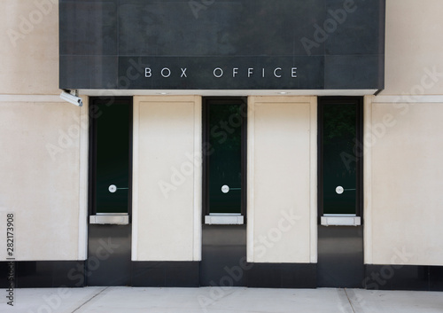 Generic box office ticket windows at theater for plays movies and shows with three windows