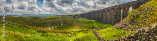 View of large Victorian viaduct in rural countryside scenery