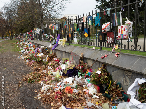 Tributes fading at the mosque shooting memorial in Christchurch, New Zealand