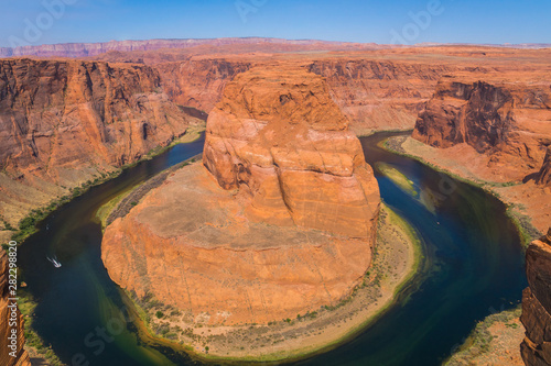 Horseshoe bend near the Grand Canyon in the desert, red rock sandstone formations, USA