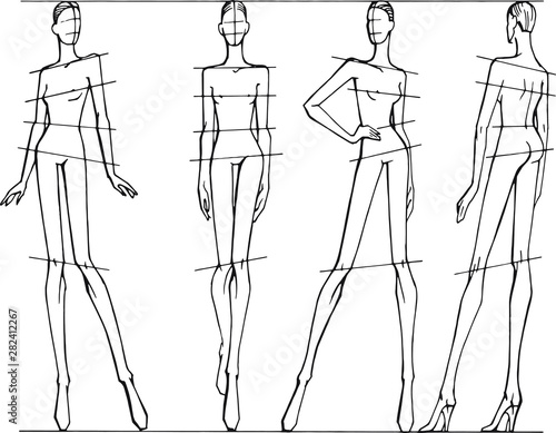 Vector set of different poses for drawing fashion illustrations. Template for sketches