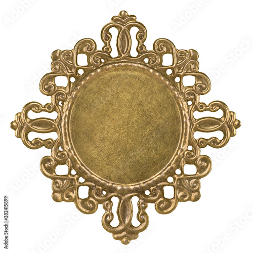 openwork basis for cabochon brooch made of brass isolated on white background closeup