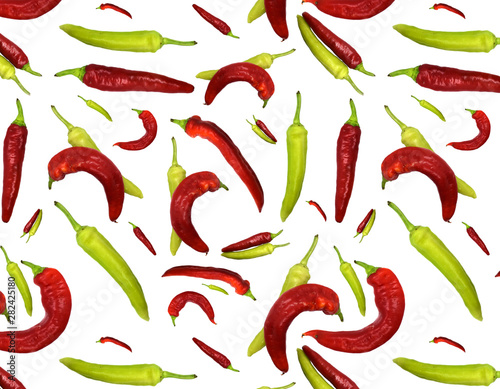 Seamless pattern red and green peppers on white background. Illustration for Your Design, Wrapping Paper, Web, Wallpaper, Fabric