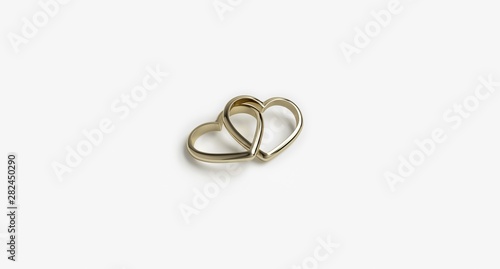 Two interlocking rings in the shape of a heart. White background.