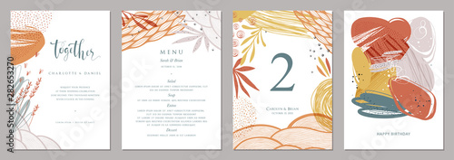 Invitation, menu, table number card design. 